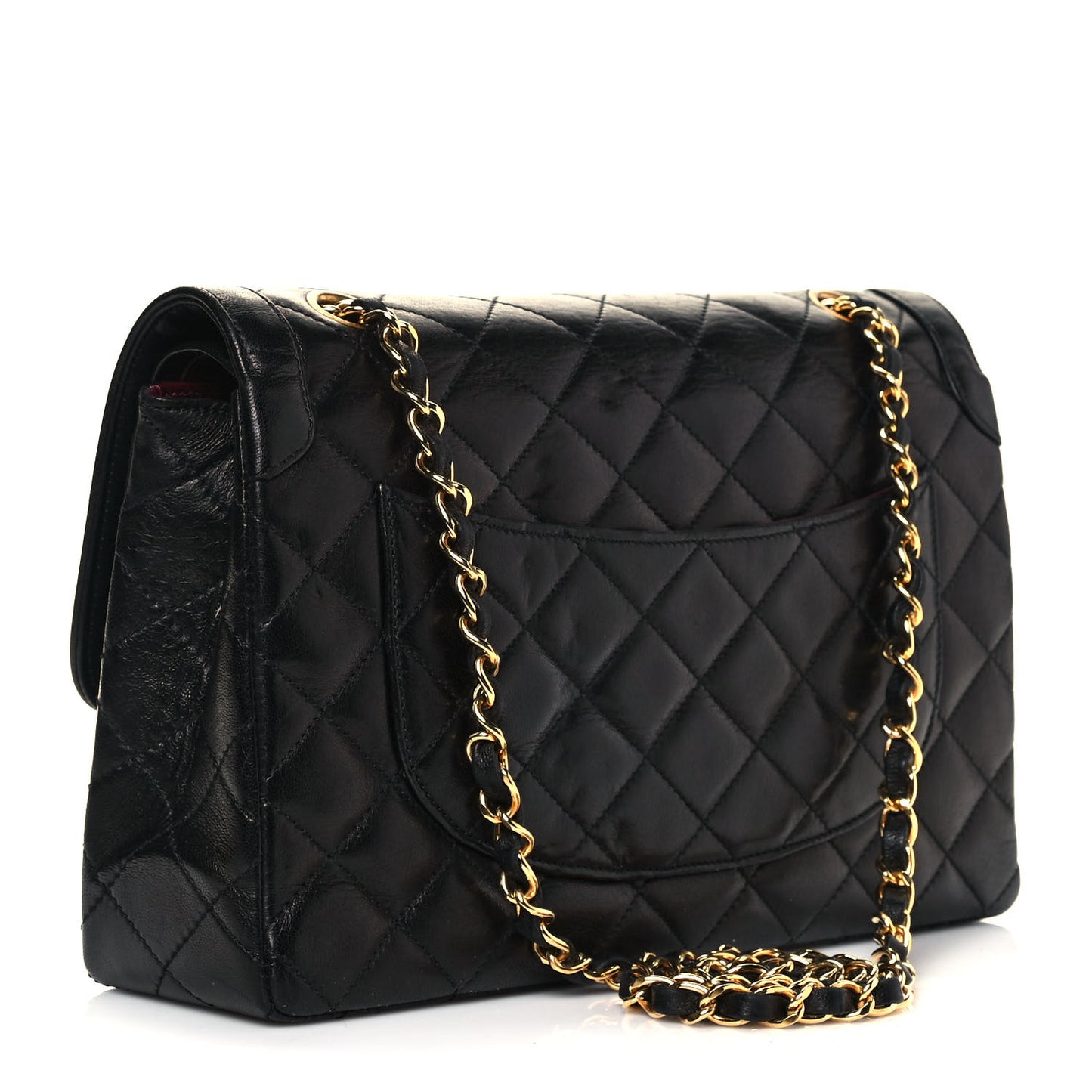 Lambskin Quilted Medium Double Flap Bag Black