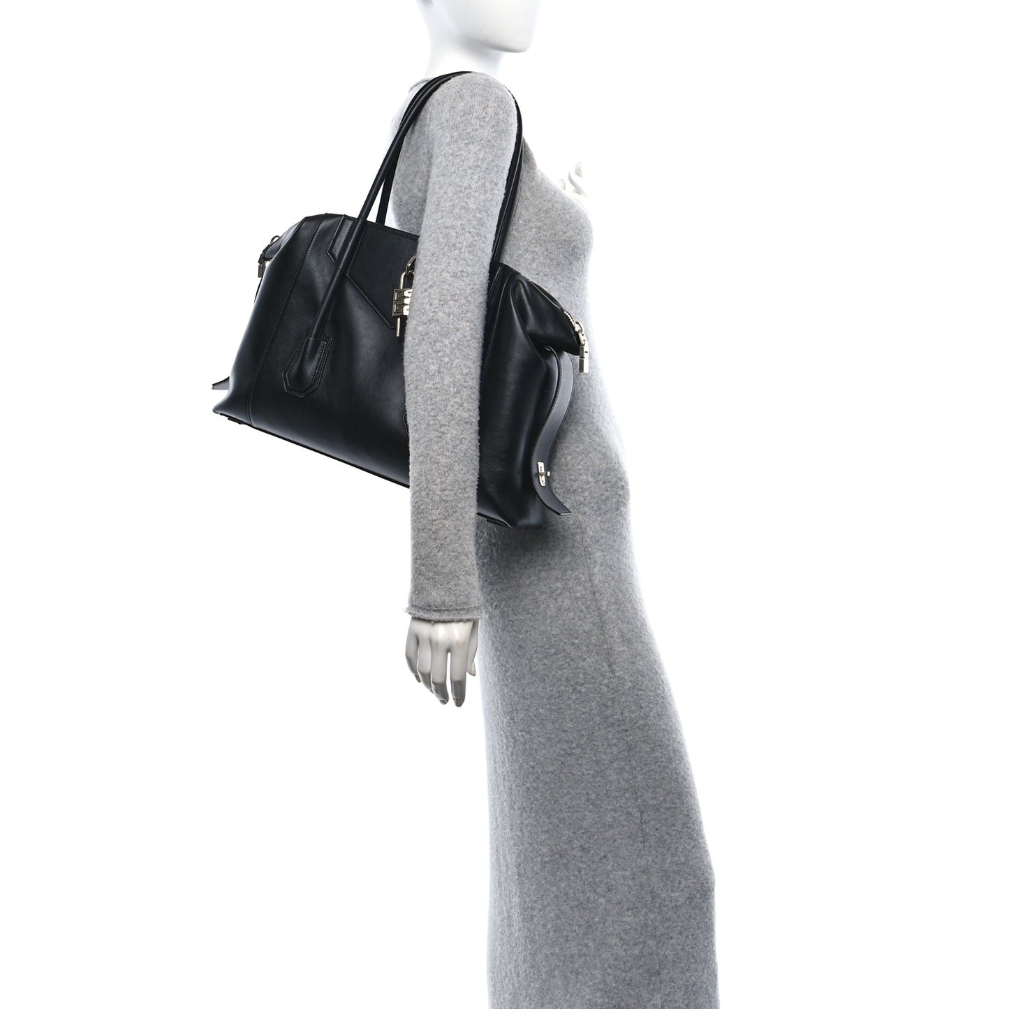 Smooth Calfskin Medium Antigona Soft Lock Duffle Bag Black