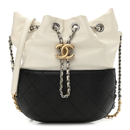 Chanel Aged Calfskin Quilted Small Gabrielle Bucket White Black 1 of 13