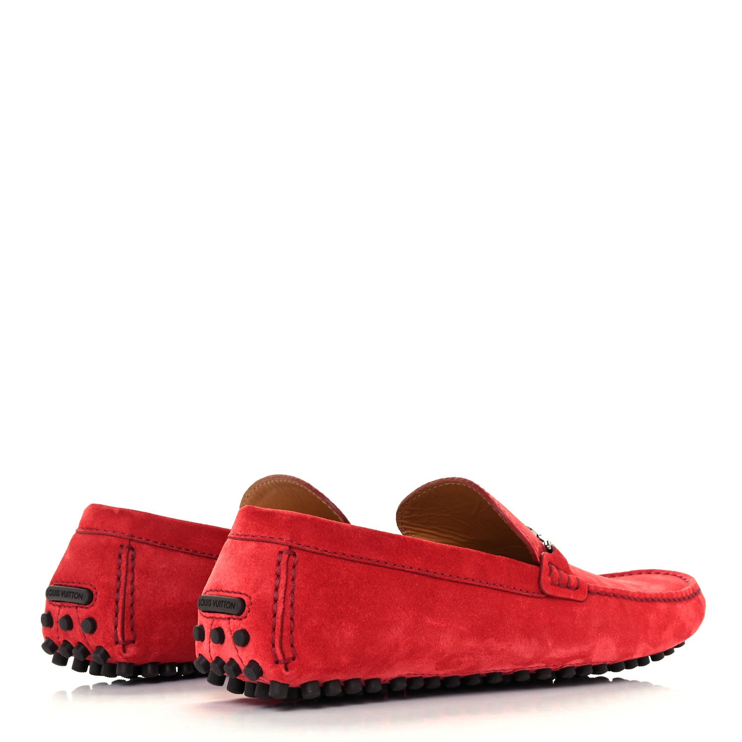 Louis Vuitton Suede Calfskin Mens LV Porto Vecchio Moccasin Loafers 8 Red 4 of 11