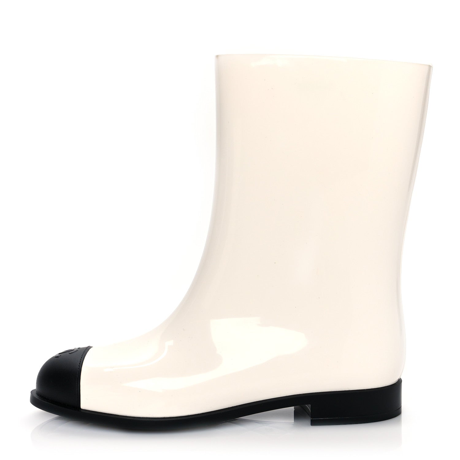Chanel Rubber Rain Boots 37 Ivory Black 1 of 8