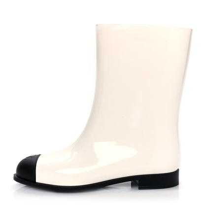 Chanel Rubber Rain Boots 37 Ivory Black 1 of 8