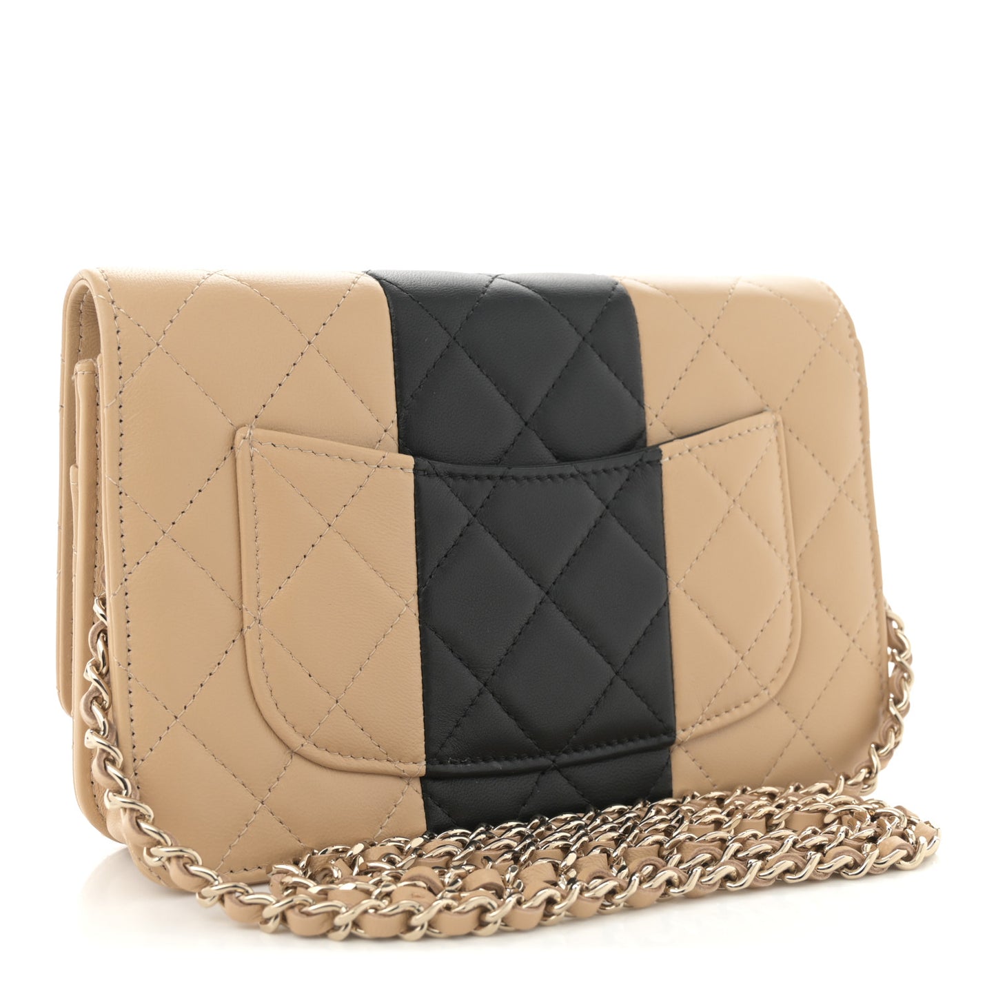 Lambskin Quilted Wallet On Chain WOC Beige Black
