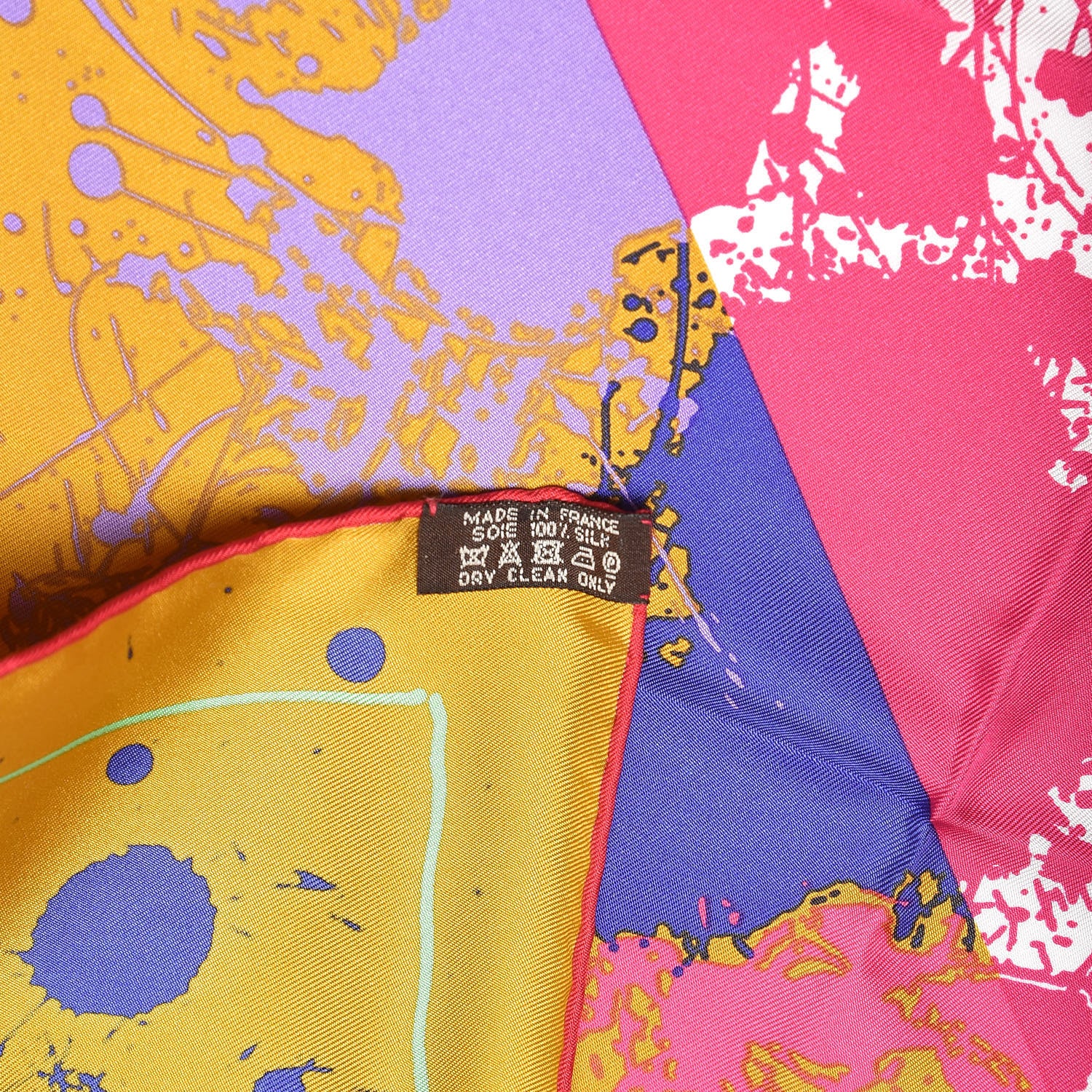 Hermes Silk Surprise Remix Pocket Square Ocre Rose Vif Blanc 4 of 4