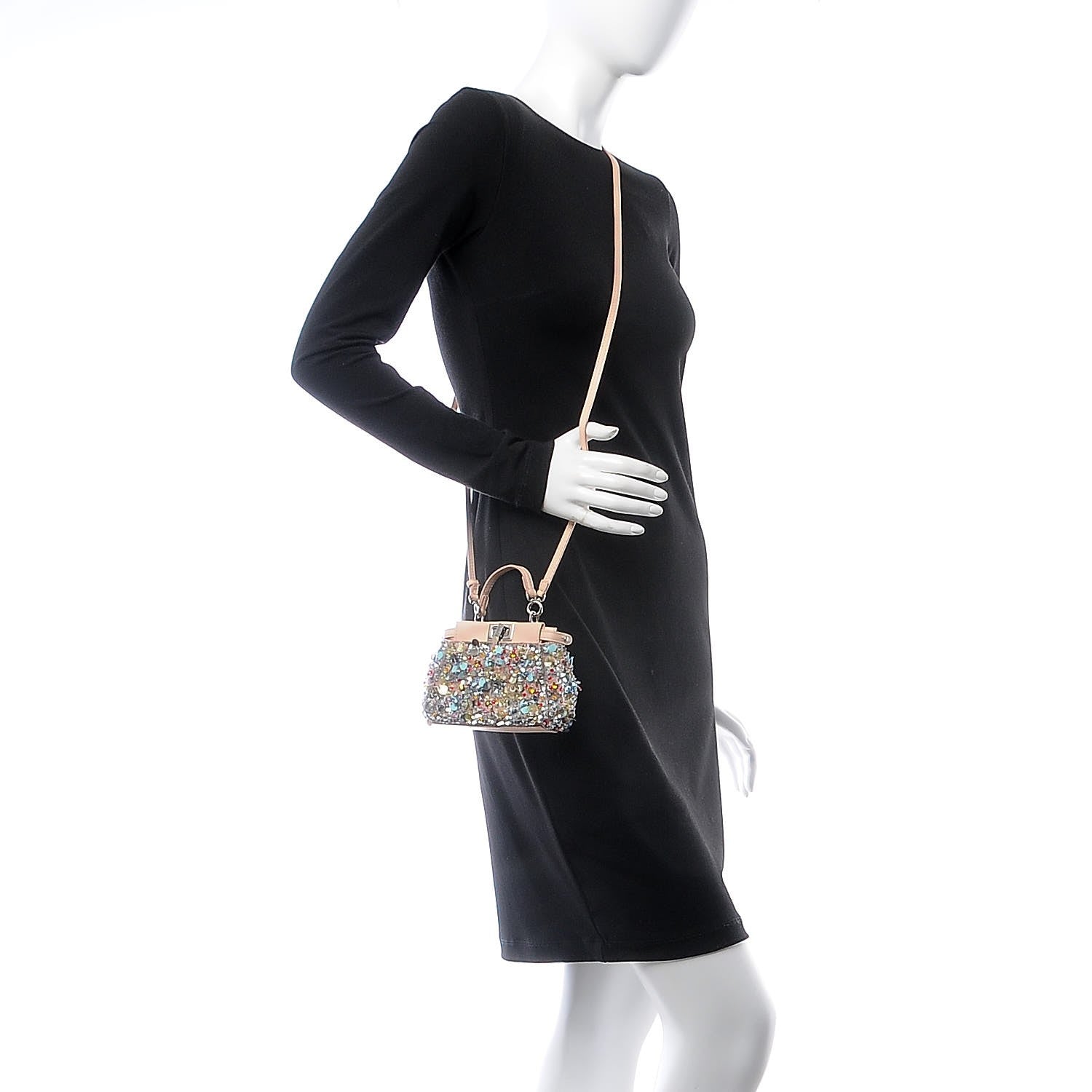 Fendi Sequin Embellished Micro Peekaboo Iconic Satchel Blush 2 of 7