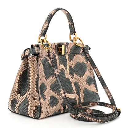 Fendi Snakeskin Mini Peekaboo Iconic Satchel Malachite Carbone 3 of 11