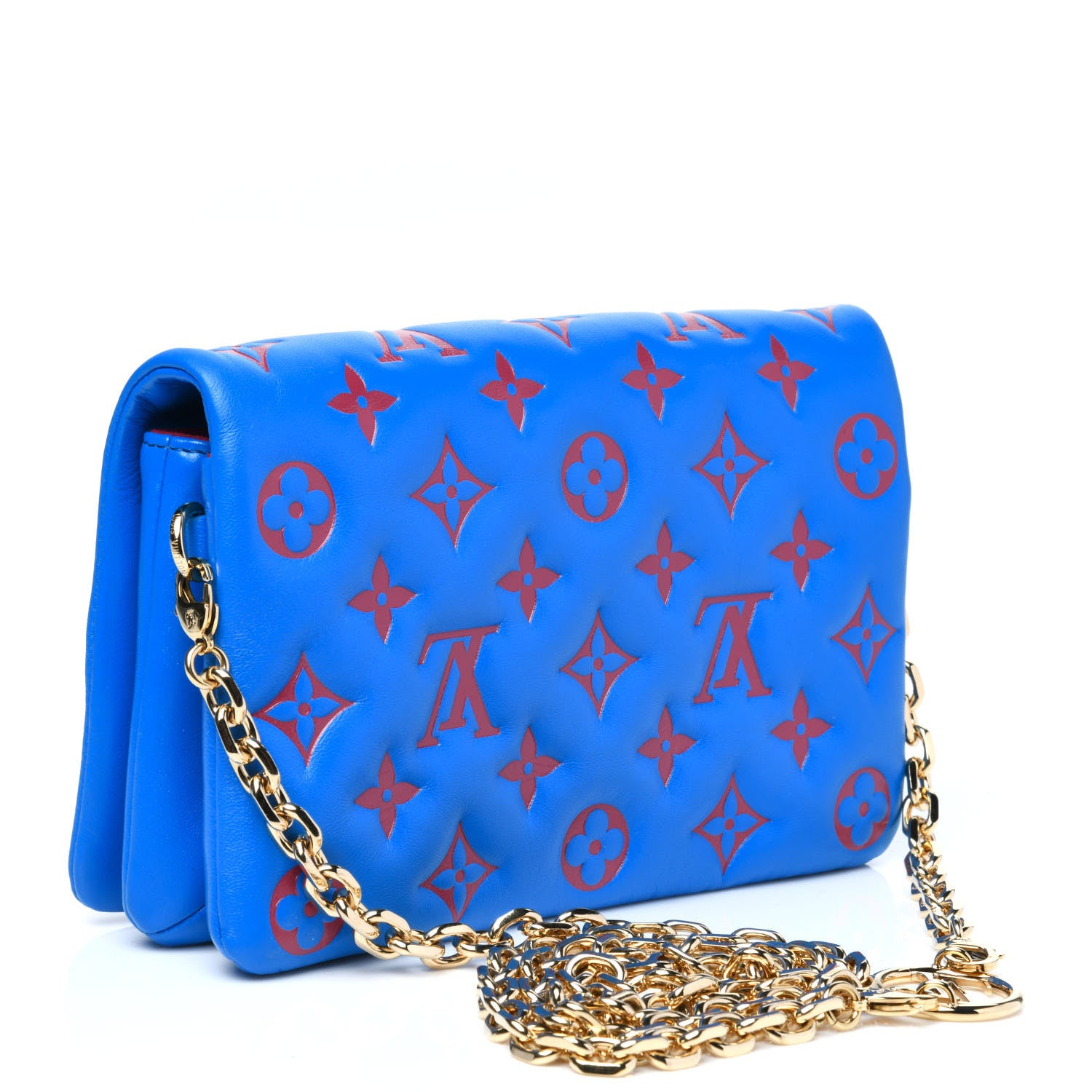Louis Vuitton Lambskin Embossed Monogram Vuittamins Pochette Coussin Blue Red 3 of 10