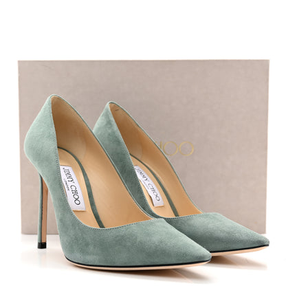 Jimmy Choo Suede Romy 100 Pumps 38 Verdi Gris 11 of 11