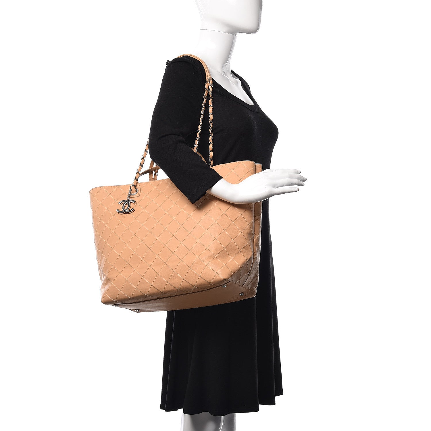 Chanel Calfskin Stitched Large Shopping Tote Beige 2 of 19