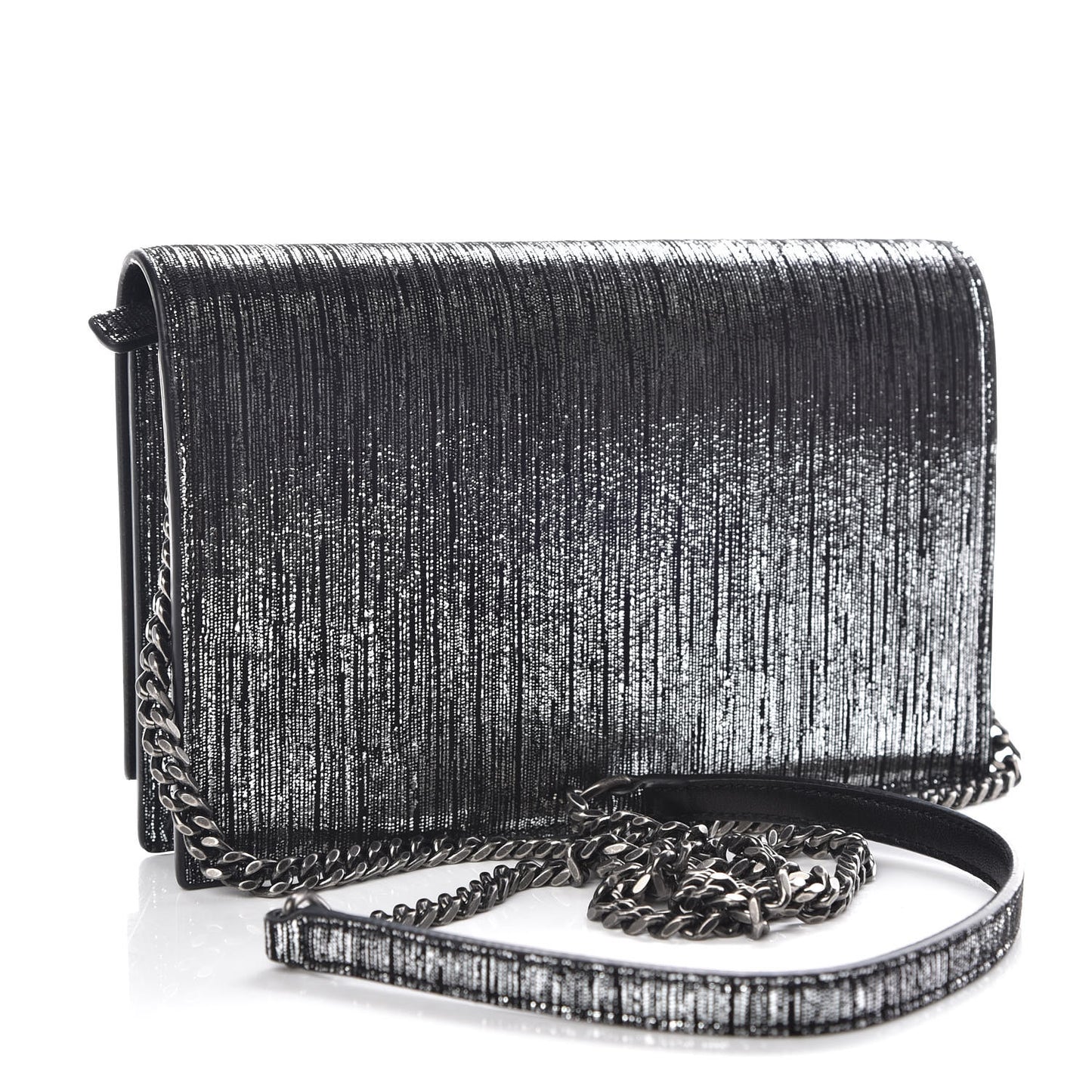 Metallic Suede Classic Monogram Kate Tassel Chain Wallet Black Silver