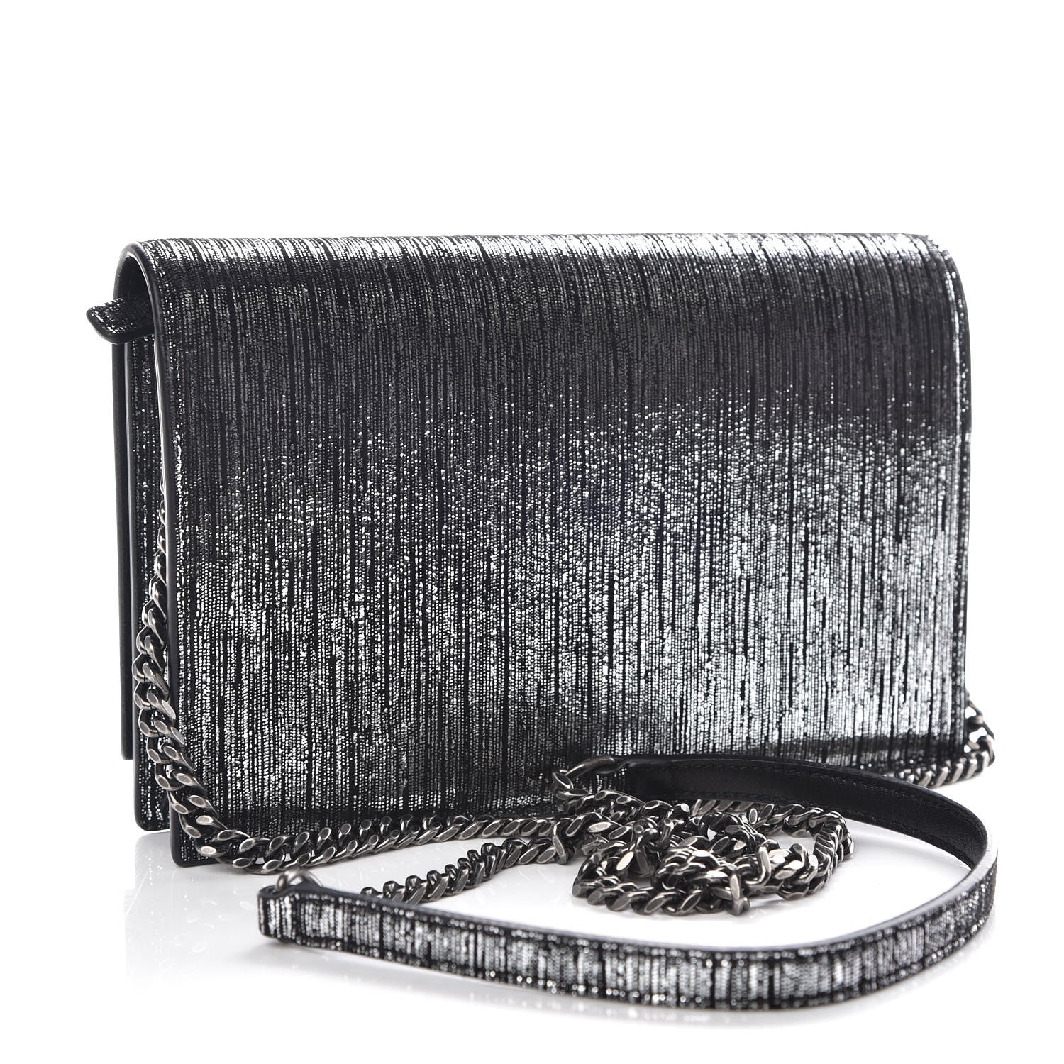 Saint Laurent Metallic Suede Classic Monogram Kate Tassel Chain Wallet Black Silver 3 of 9