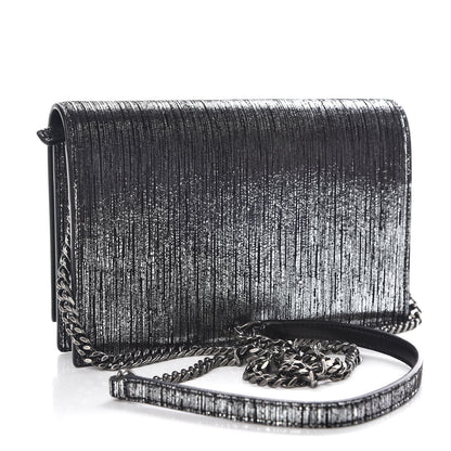 Saint Laurent Metallic Suede Classic Monogram Kate Tassel Chain Wallet Black Silver 3 of 9