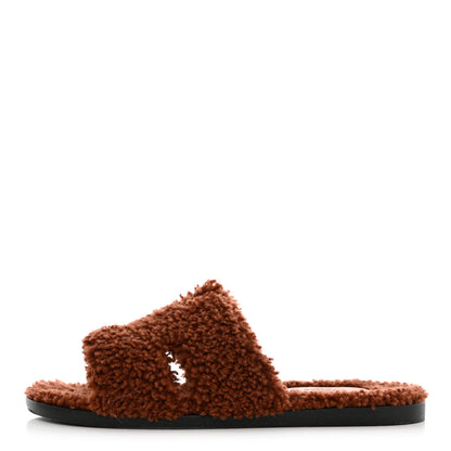 Hermes Woolskin Mens Izmir Sandals 43 Cognac 1 of 7