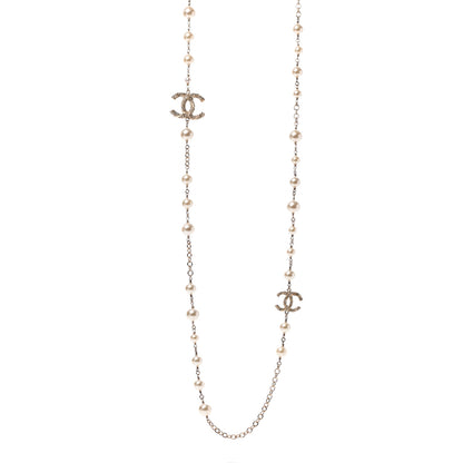 Chanel Graduated Pearl Crystal Twisted CC Long Necklace Gold 1 of 5