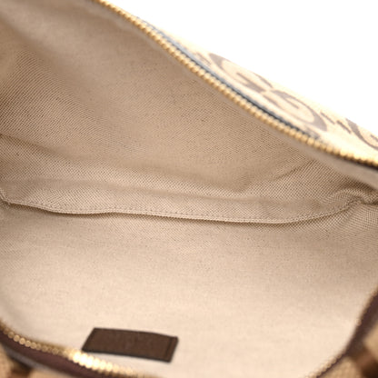 Gucci Monogram Jumbo GG Textured Dollar Calfskin Web Belt Bag Camel Ebony New Acero 5 of 11