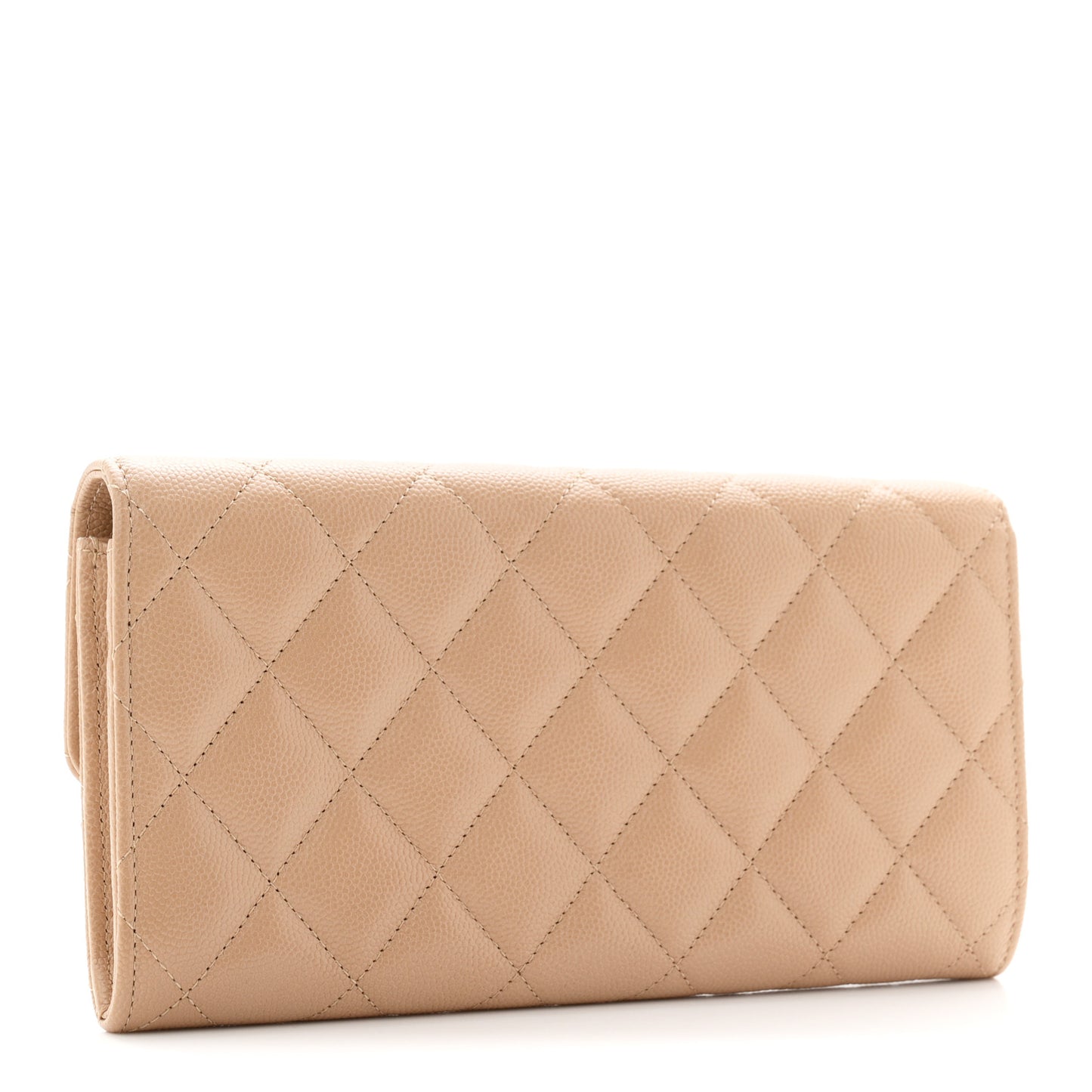 Caviar Quilted Crystal CC Large Gusset Flap Wallet Beige