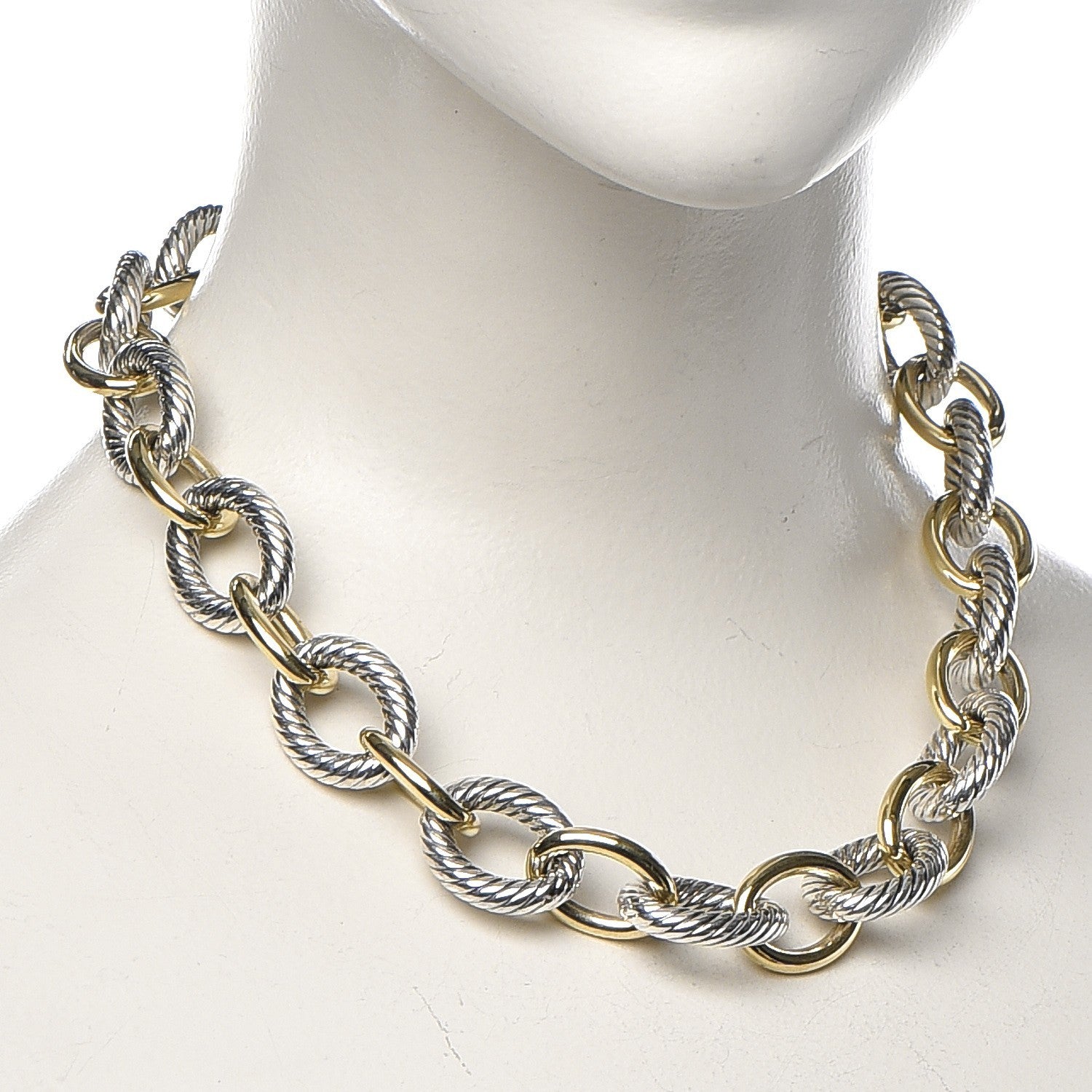 David Yurman Sterling Silver 18K Yellow Gold Extra Large Oval Link Necklace 2 of 5