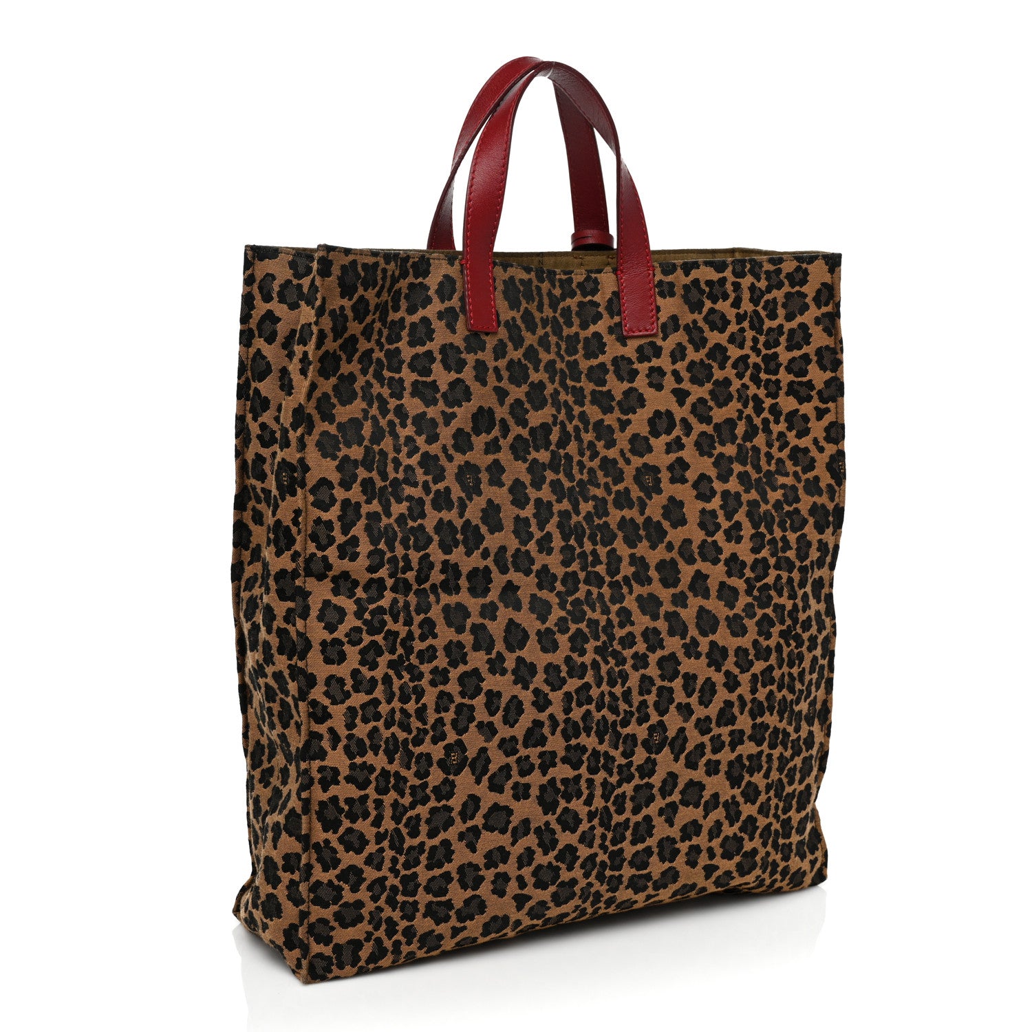 Fendi Jacquard Leopard Print Shopping Tote Brown Red 2 of 9