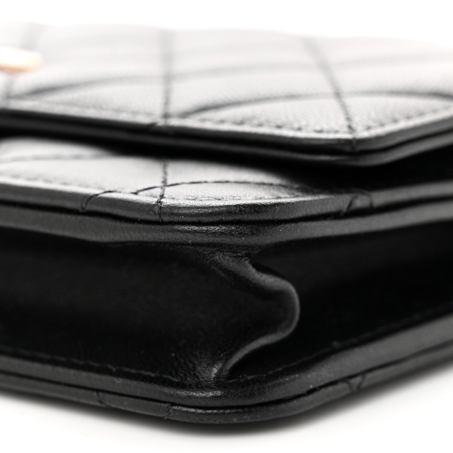 Lambskin Quilted Trendy CC Wallet On Chain WOC Black
