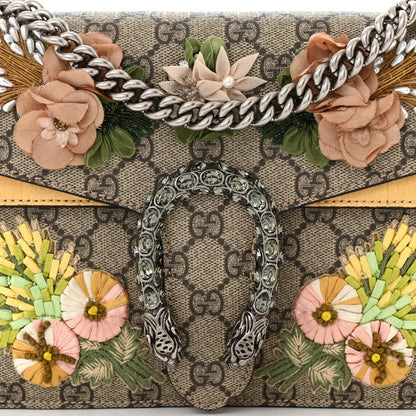 Gucci GG Supreme Monogram Snakeskin Flower Embroidered Medium Dionysus Shoulder Bag Beige Yellow 8 of 10