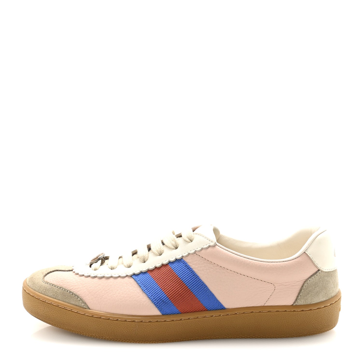 Gucci Calfskin Suede Web Womens G74 Sneakers 37 Oatmeal Soft Rose 1 of 10