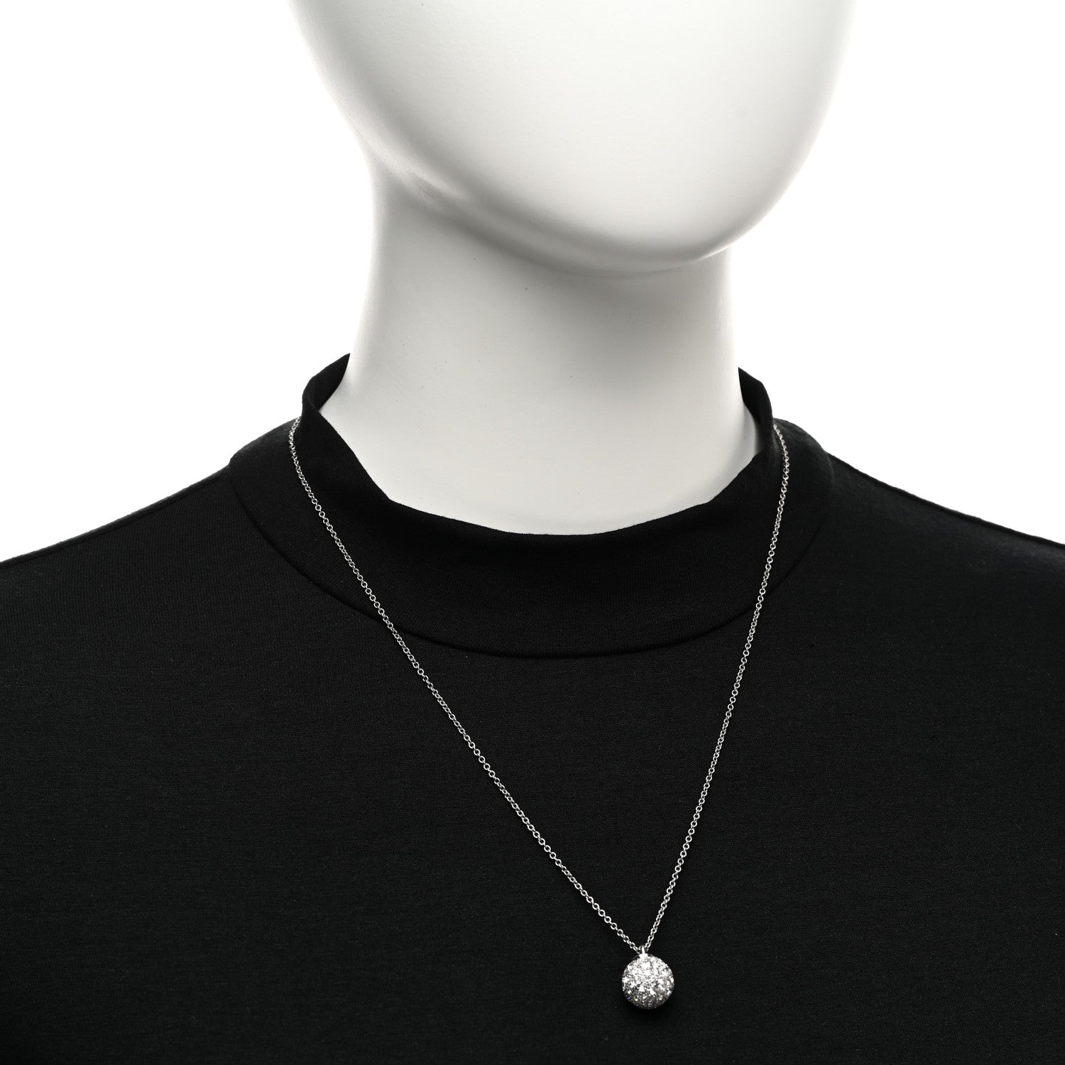 Tiffany 18K White Gold Diamond 12mm HardWear Ball Pendant Necklace 3 of 10