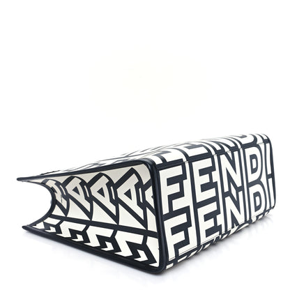 Fendi X MARC JACOBS Vitello King Logo Print Medium Fendi Sunshine Shopper Tote Black White 4 of 10