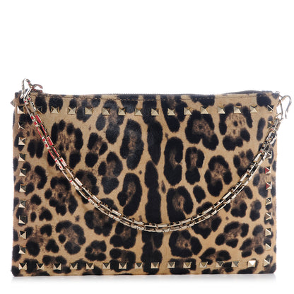 Valentino Garavani Calf Hair Leopard Print Rockstud Zip Chain Pouch Leopard 1 of 9