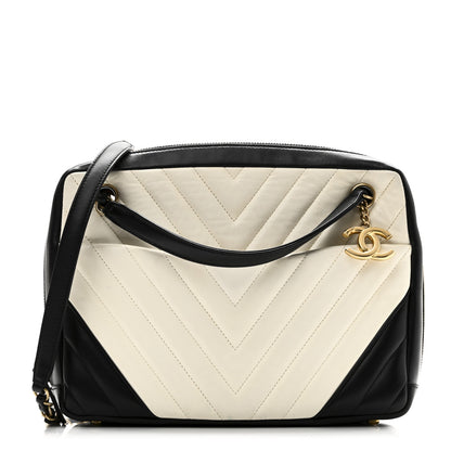 Chanel Lambskin Chevron Quilted Camera Case Black White 1 of 10