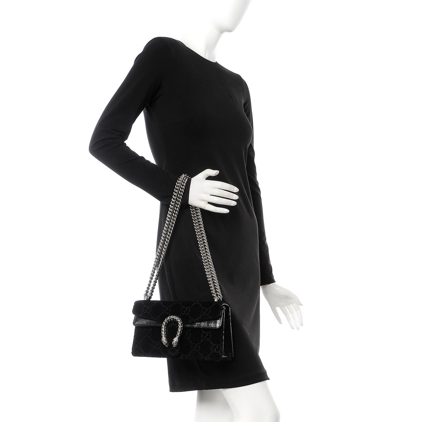Velvet Skipper Crystal GG Monogram Small Dionysus Shoulder Bag Black Black Diamond