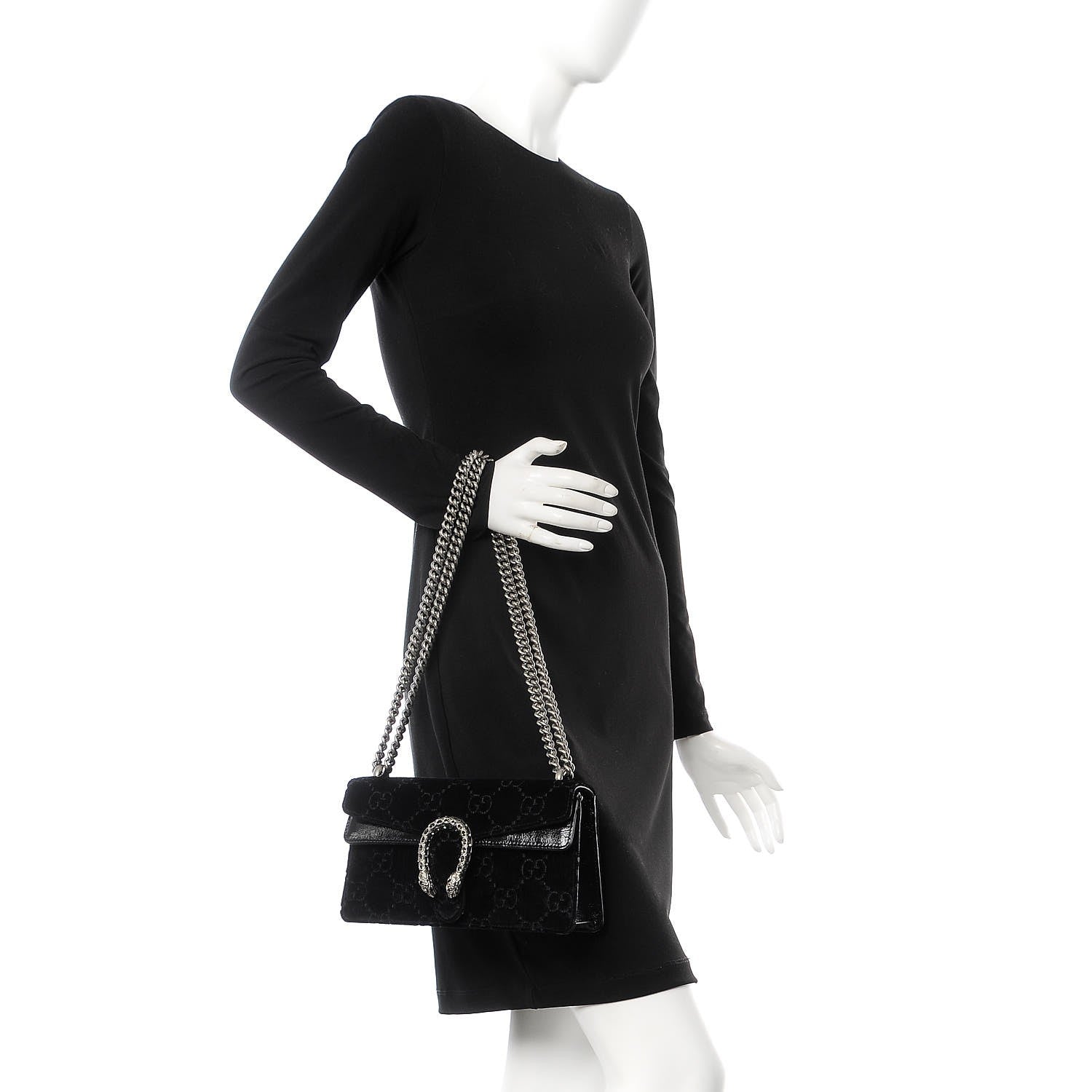 Gucci Velvet Skipper Crystal GG Monogram Small Dionysus Shoulder Bag Black Black Diamond 2 of 8