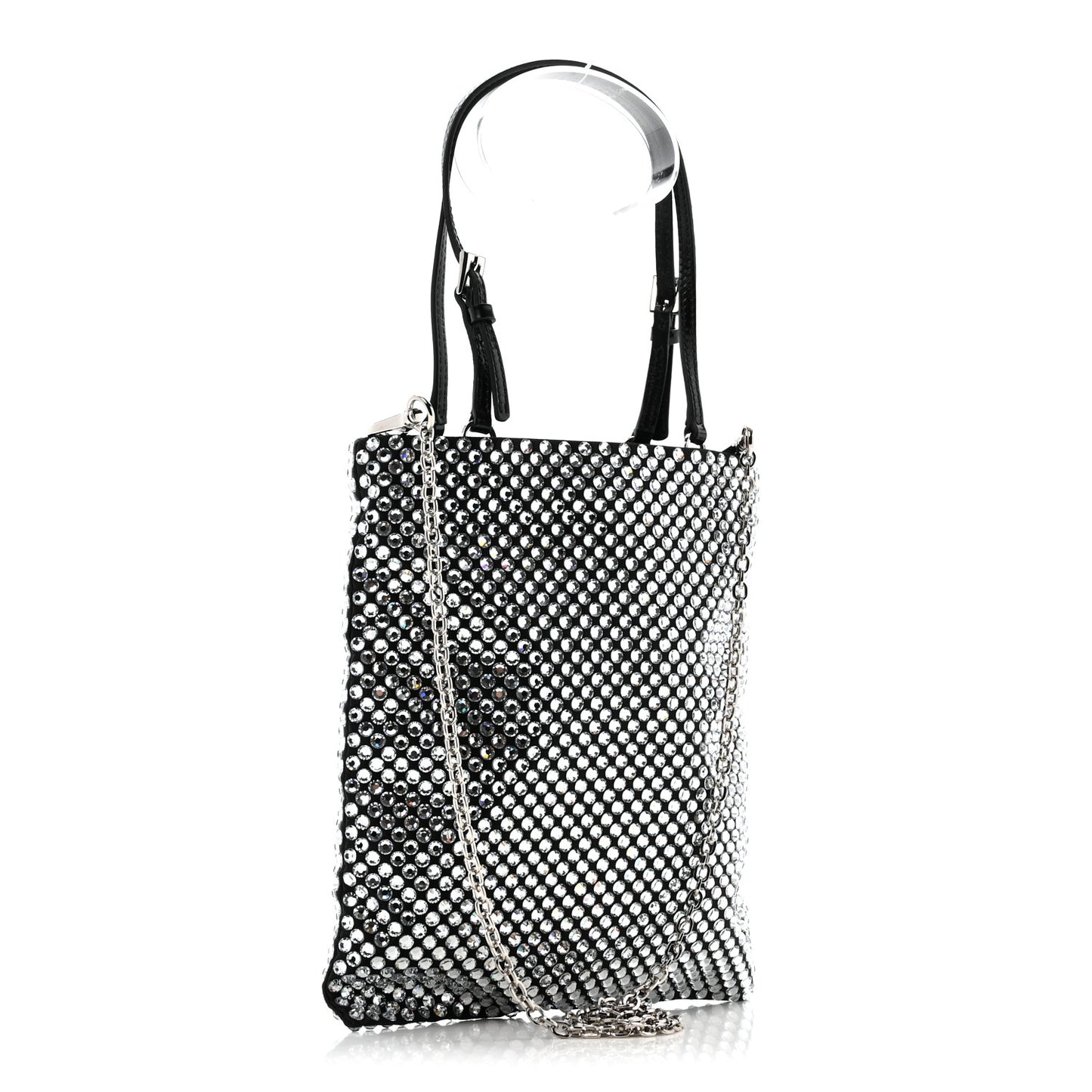 Satin Crystal Metal Triangle Logo Chain Crossbody Handbag Cristal