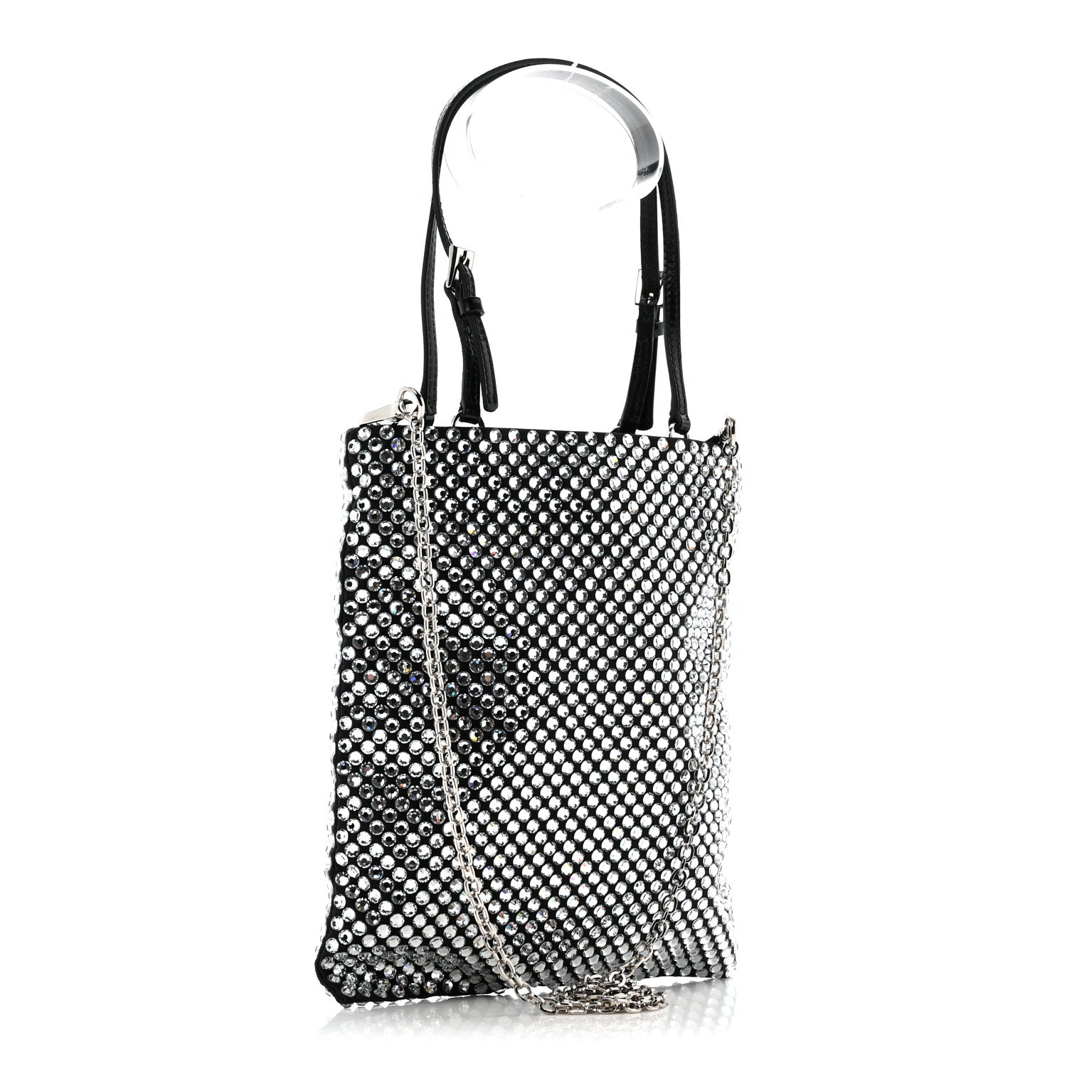 Prada Satin Crystal Metal Triangle Logo Chain Crossbody Handbag Cristal 3 of 10