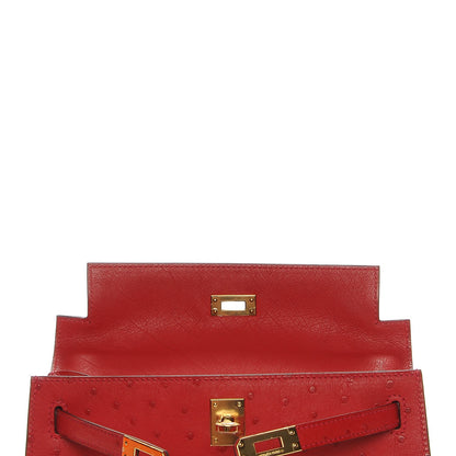 Hermes Ostrich Kelly Pochette Rouge Vif 8 of 23