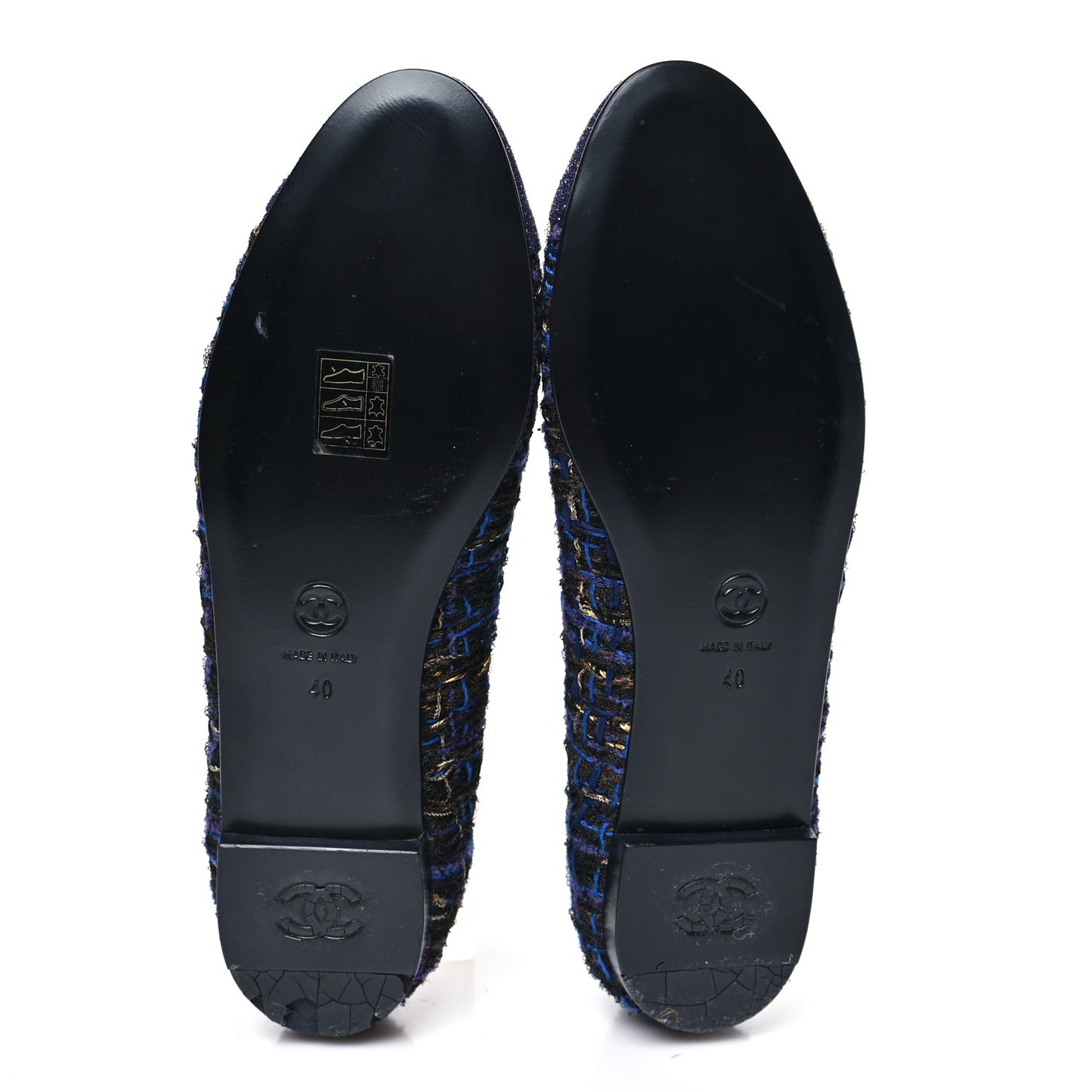 Tweed Lambskin Cap Toe Ballerina Flats 40 Navy Blue Black