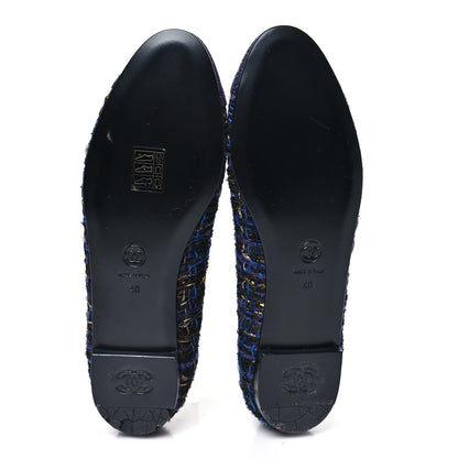 Chanel Tweed Lambskin Cap Toe Ballerina Flats 40 Navy Blue Black 6 of 8