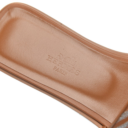 Hermes Embroidered Calfskin Oran Sandals 37.5 Naturel Gris Argente 7 of 13