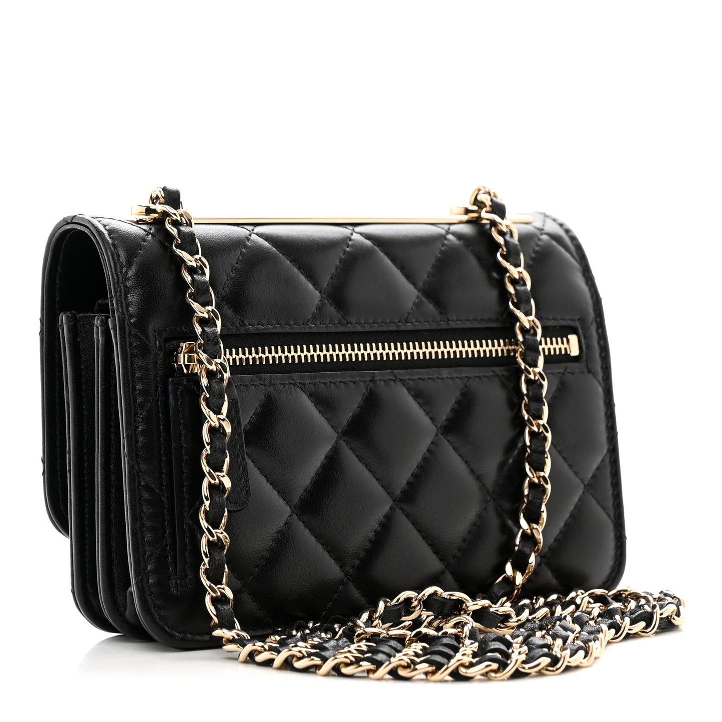 Lambskin Quilted Mini Trendy CC Wallet On Chain WOC Black
