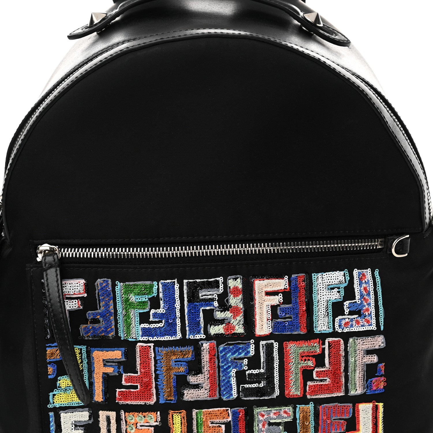 Fendi Nylon Vitello Liberty Sequin Fun Fair Embroidered Backpack Black 8 of 12
