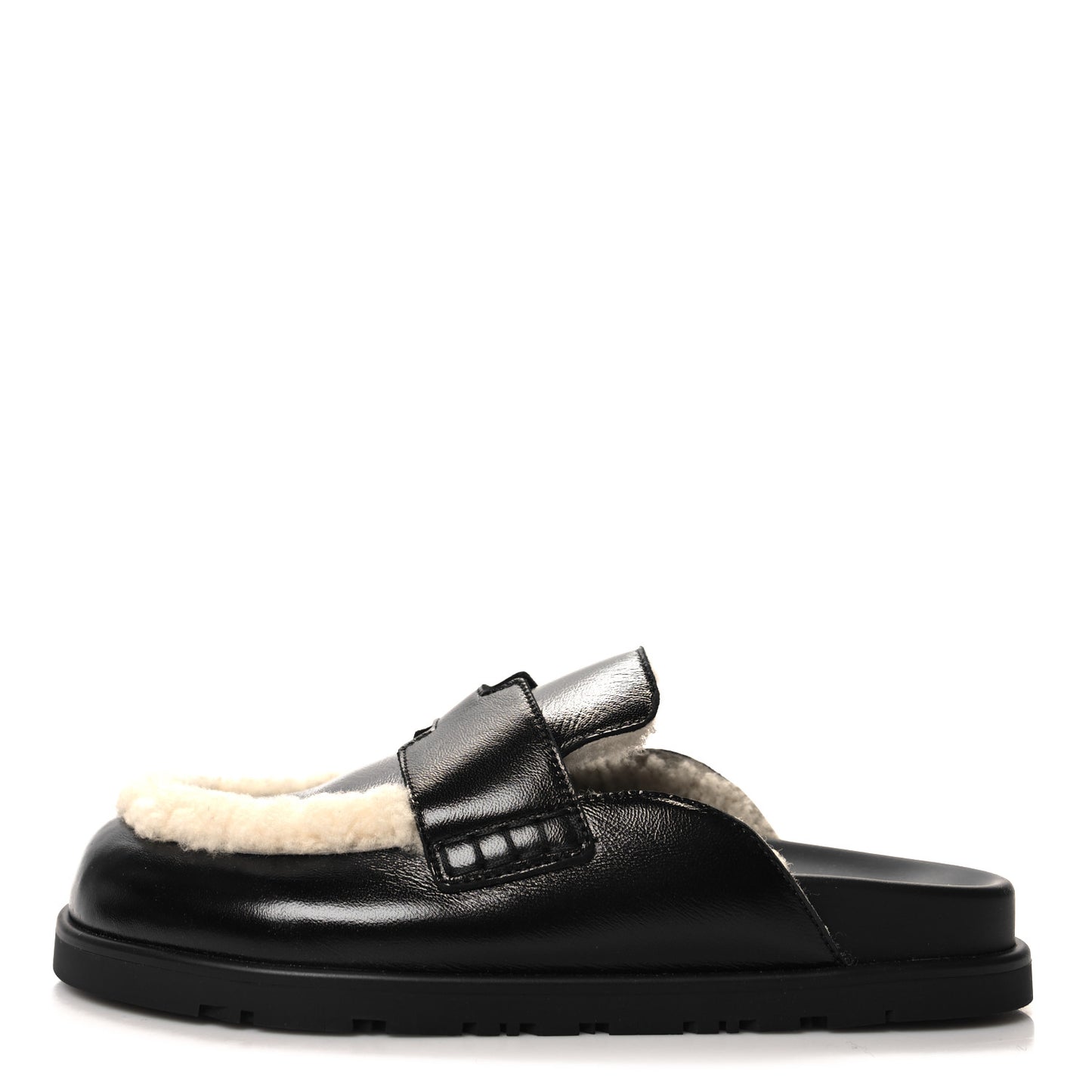 Glazed Nappa Shearling Shearling Go Mules 37 Black Ecru