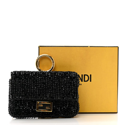 Fendi Crystal Vitello King Beaded Nano Baguette Charm Black 10 of 10