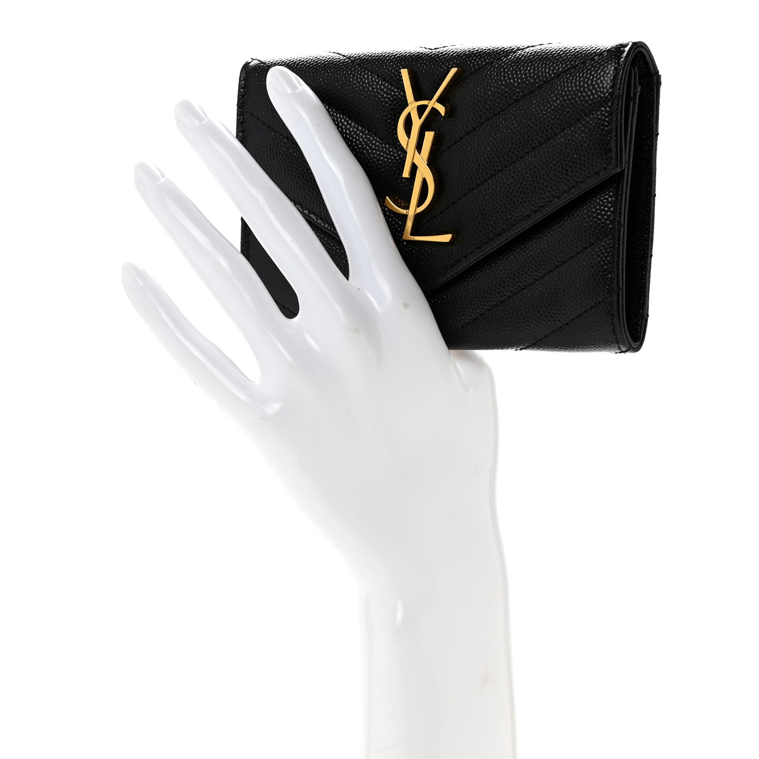 Saint Laurent Grain De Poudre Matelasse Chevron Small Monogram Envelope Wallet Black 2 of 9