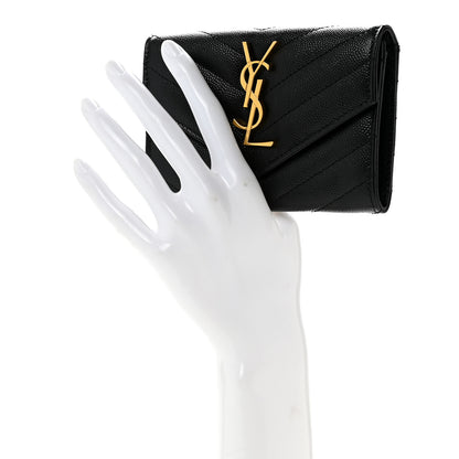Saint Laurent Grain De Poudre Matelasse Chevron Small Monogram Envelope Wallet Black 2 of 9