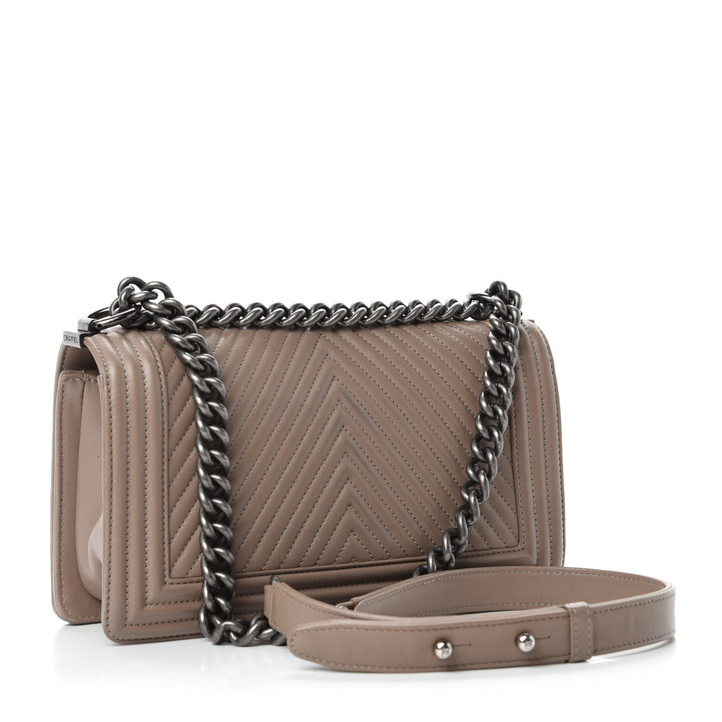 Calfskin Chevron Quilted Medium Boy Flap Taupe