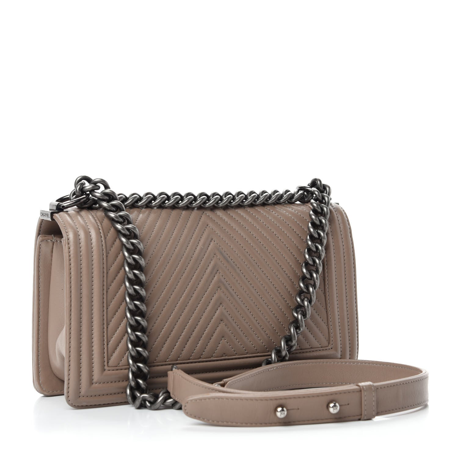 Chanel Calfskin Chevron Quilted Medium Boy Flap Taupe 3 of 16
