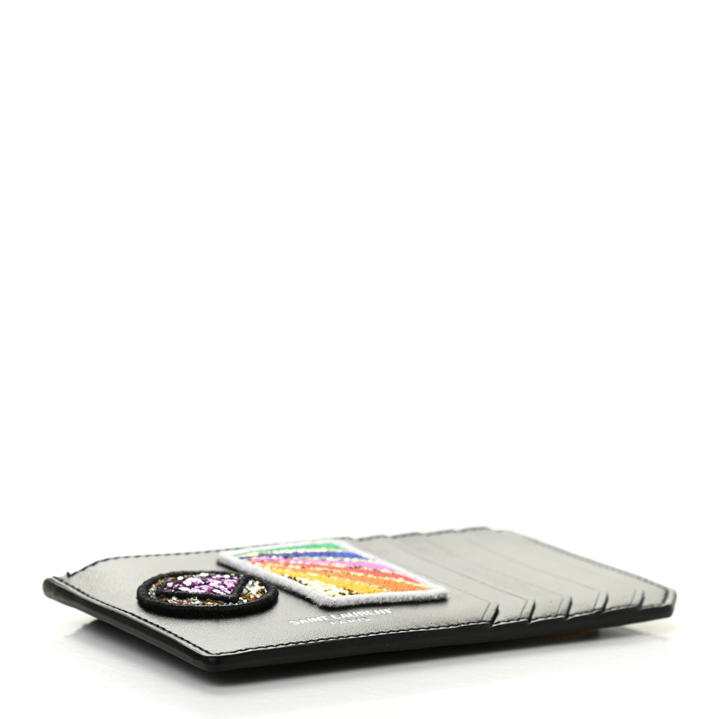 Calfskin Paris Rainbow Patch Fragments Zip Pouch Card Holder Black