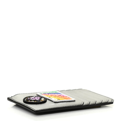 Saint Laurent Calfskin Paris Rainbow Patch Fragments Zip Pouch Card Holder Black 4 of 8