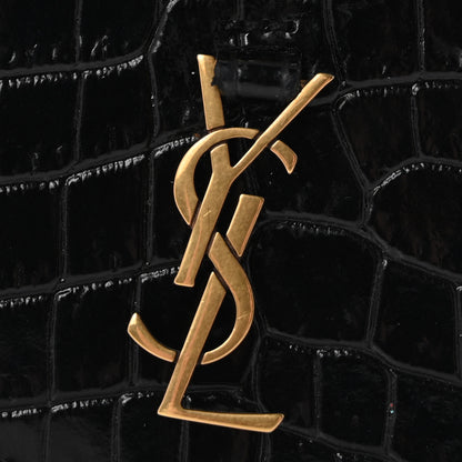 Saint Laurent Patent Crocodile Embossed Monogram Baby Kaia Crossbody Bag Black 8 of 13