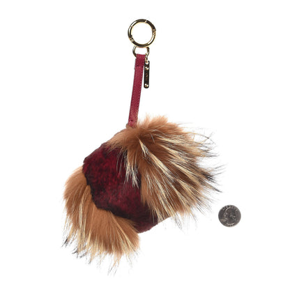 Fendi Fox Fur Vitello Elite Bag Charm Burgundy 2 of 2