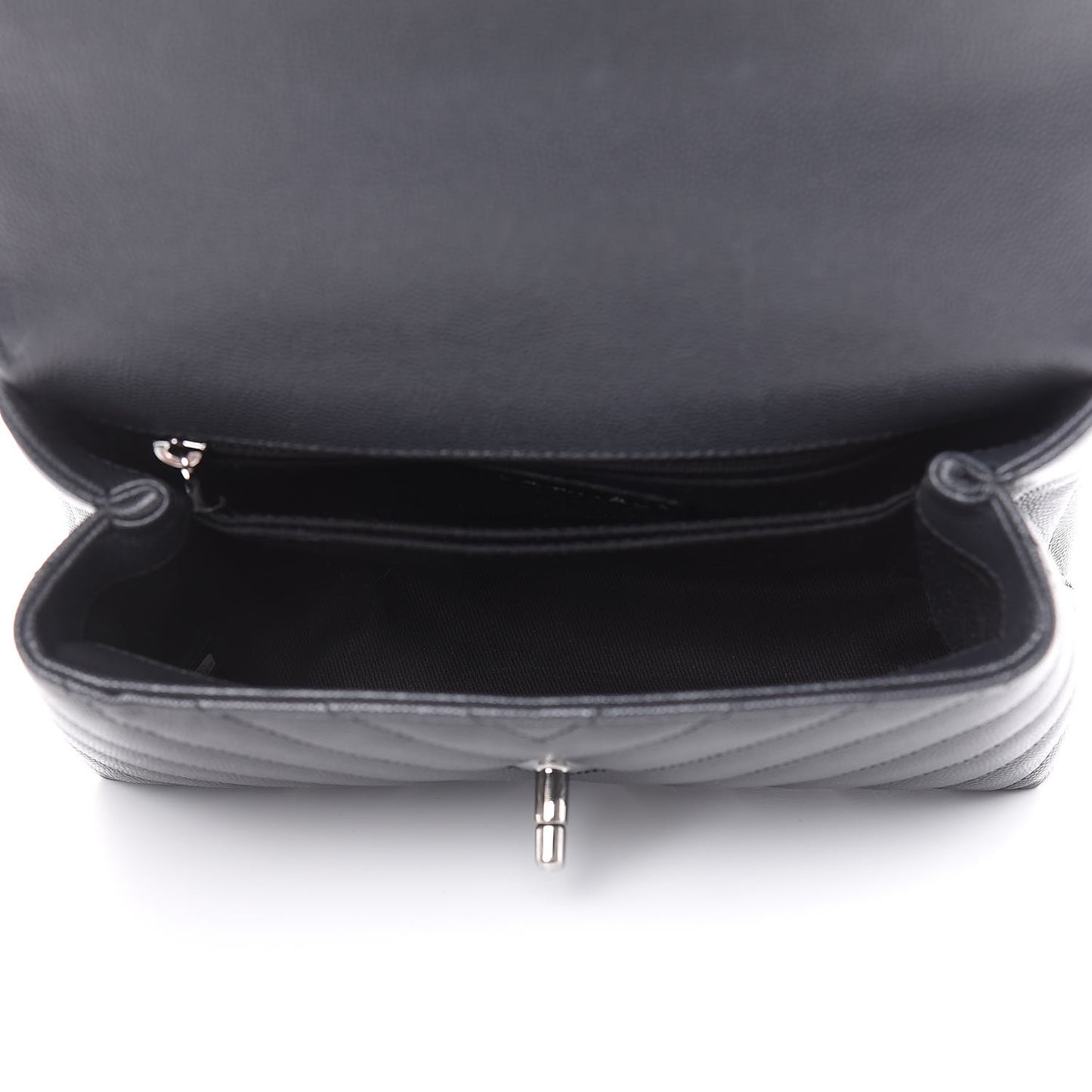 Caviar Chevron Quilted Mini Coco Handle Flap Dark Grey